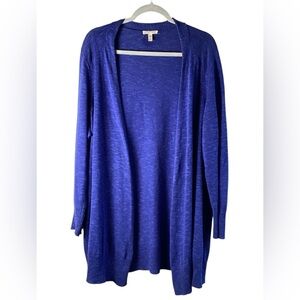 EILEEN FISHER Cardigan organic linen & Cotton 2X Slub OpenFront Long Sleeve Blue